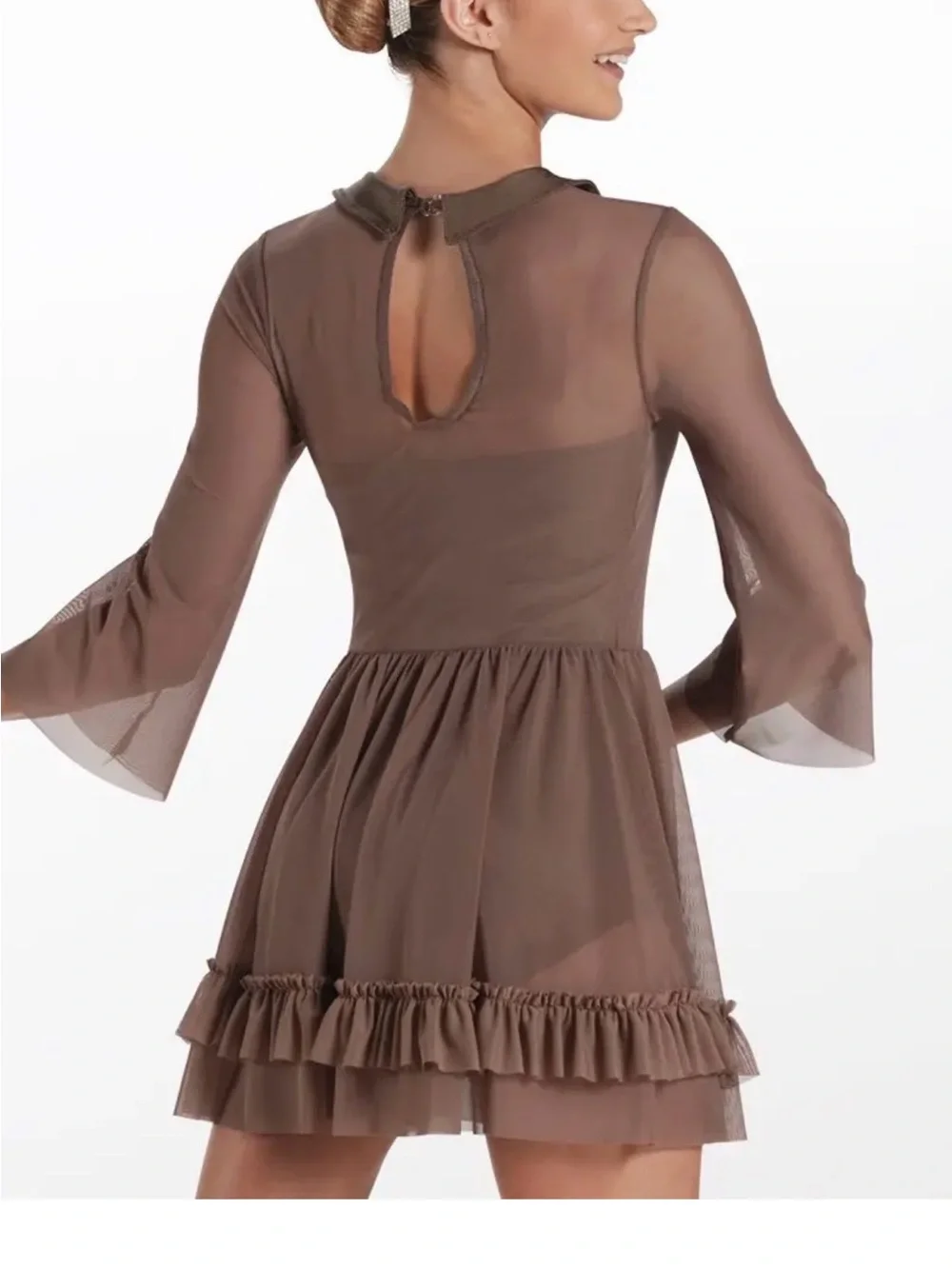 Weissman Showtime | The Way I Am Brown Ruffle Mesh Dance Costume Mocha, MC
